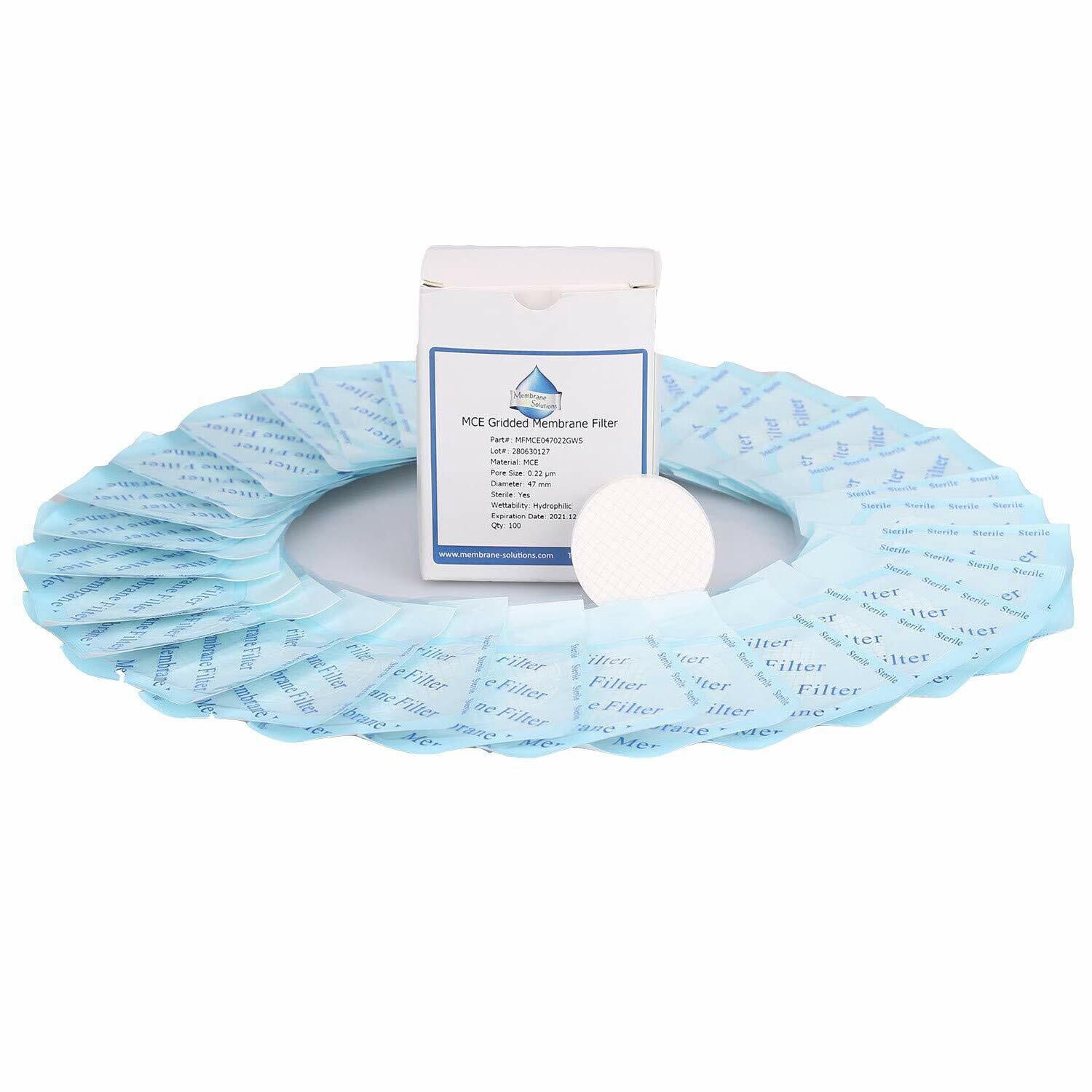 MCE Gridded Membrane Filters, 47mm Diameter, 0.22 um 0.45 μm Pore Size, STERILE