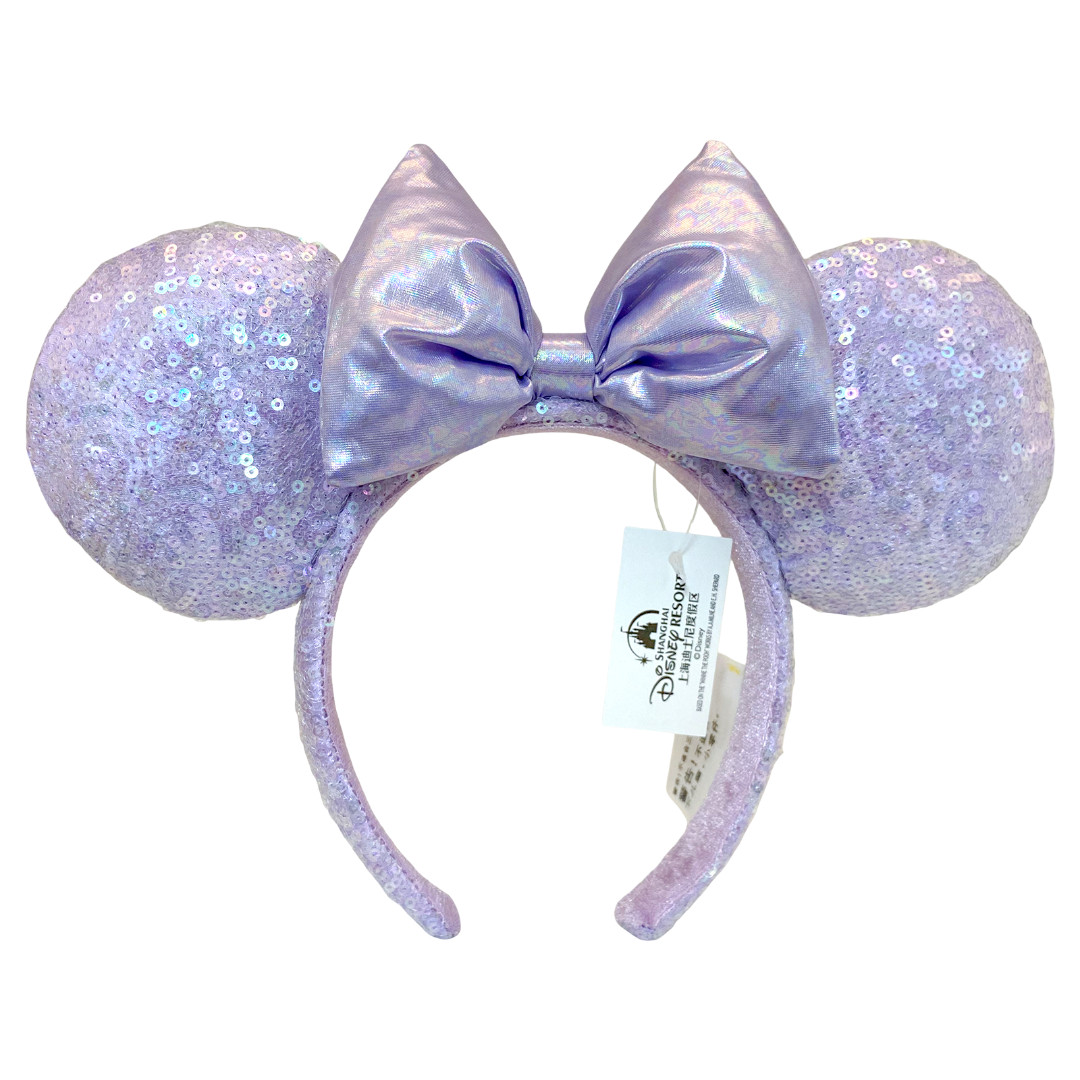 Disney-Parks Purple Lavender Sequin Minnie Mouse Ears Headband Iridescent Bow