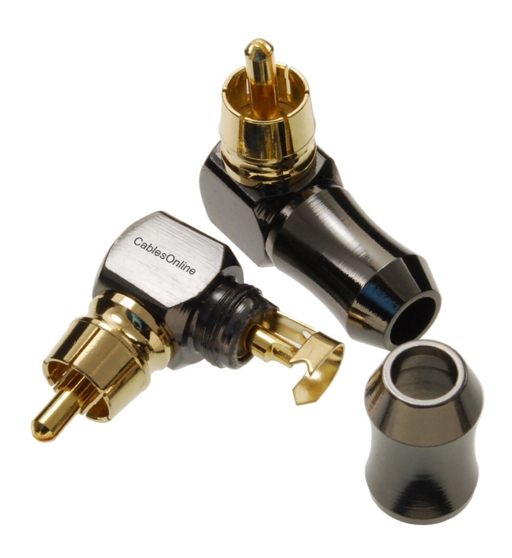 2-Pack RCA Right-Angle Solder Type Gold Plated Metal 6.3mm/OD Connectors
