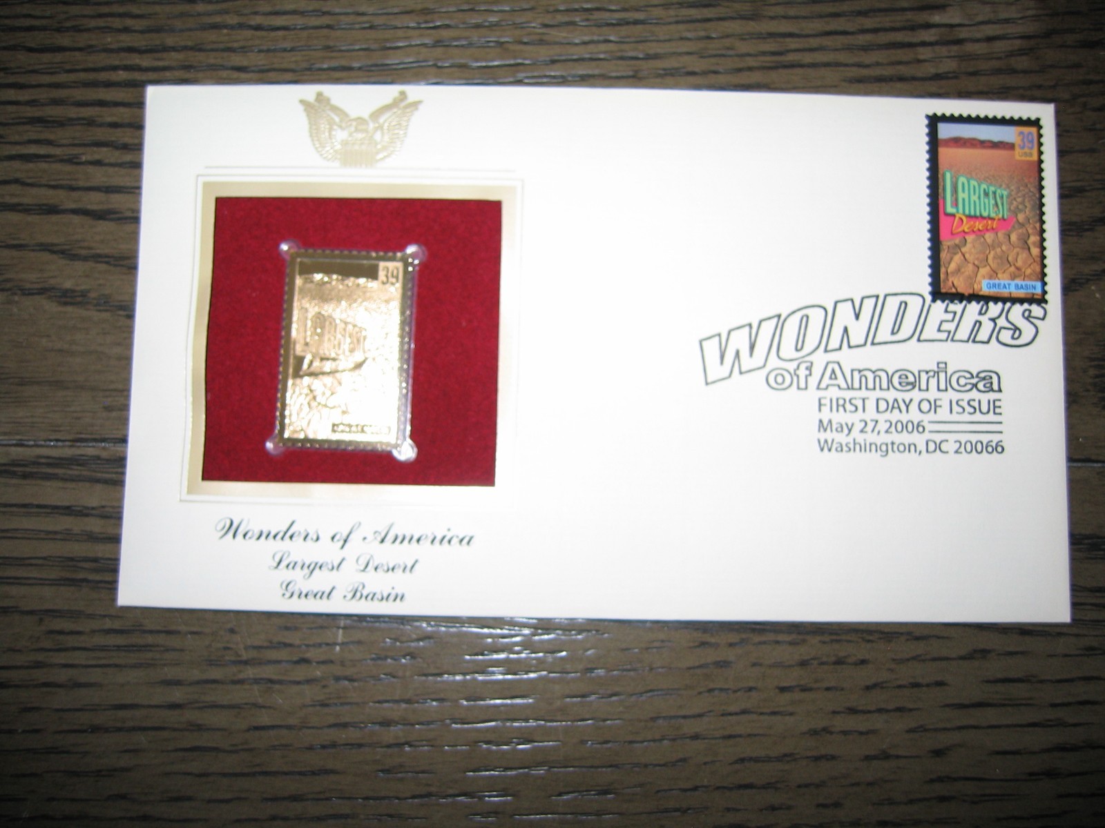 2006 Wonders of America Largest Desert Great Basin Replica Golden Cover Stamp
