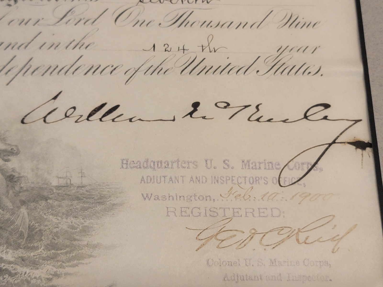 🌟 RARE President William McKinley SIGNED U.S. Marine 1900 Military Appointment