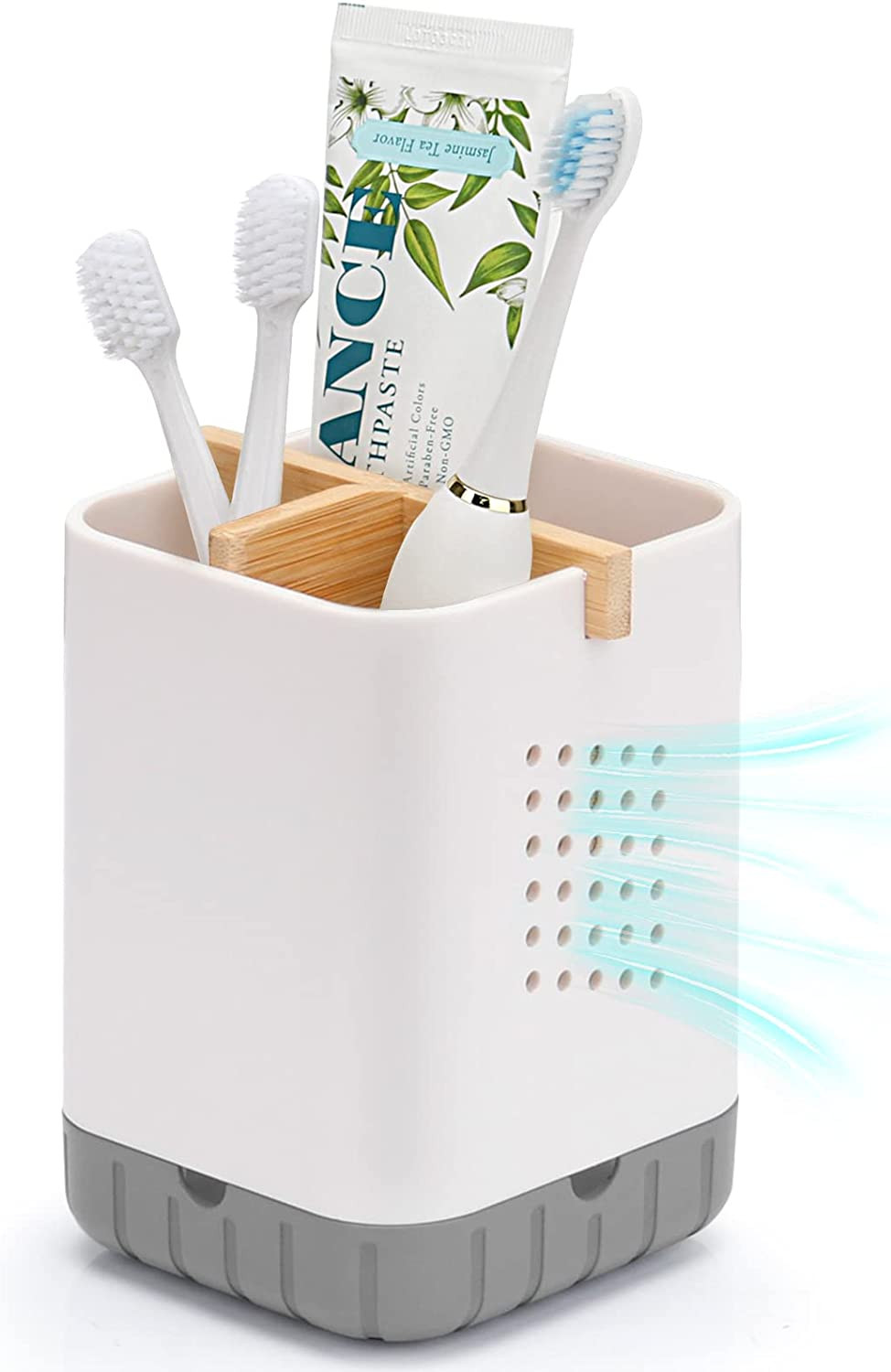 Toothbrush Toothpaste Holder Bathroom Countertop Organizer with Bamboo Divider