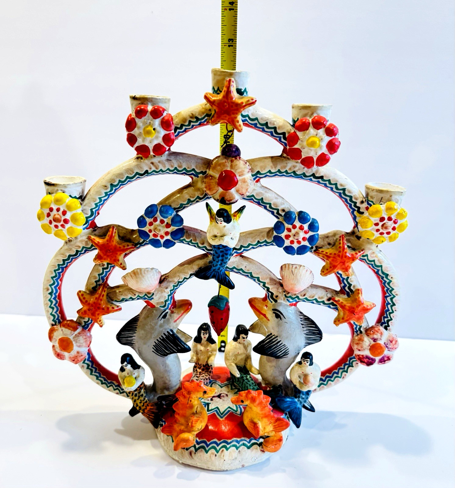 Vintage Mexican Tree of Life Pottery LARGE Mermaid Folk Art Arboles De Vida 12"