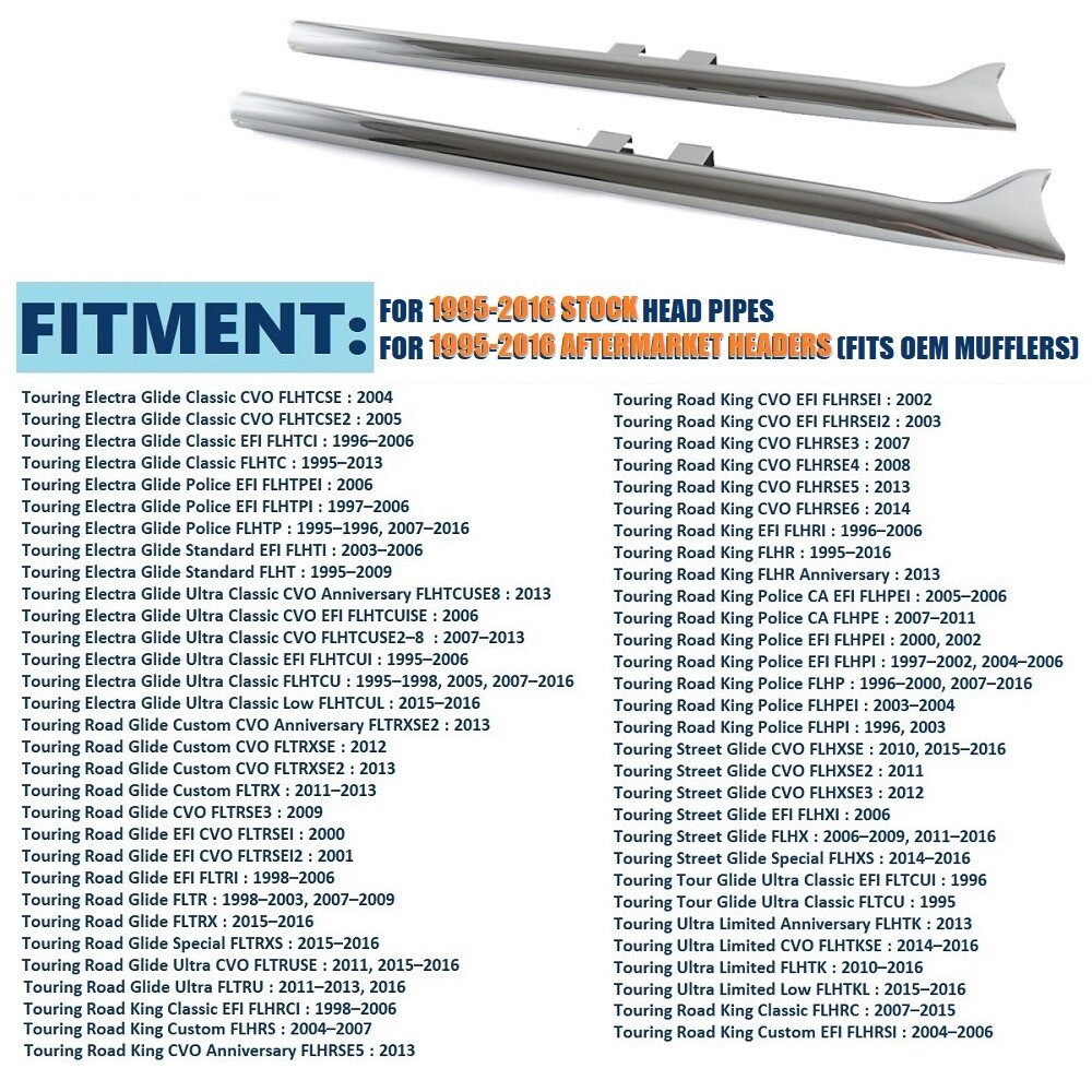 39”Fishtail Exhaust Pipe Slip Ons for Harley Touring Road King 1995-2016 Chrome