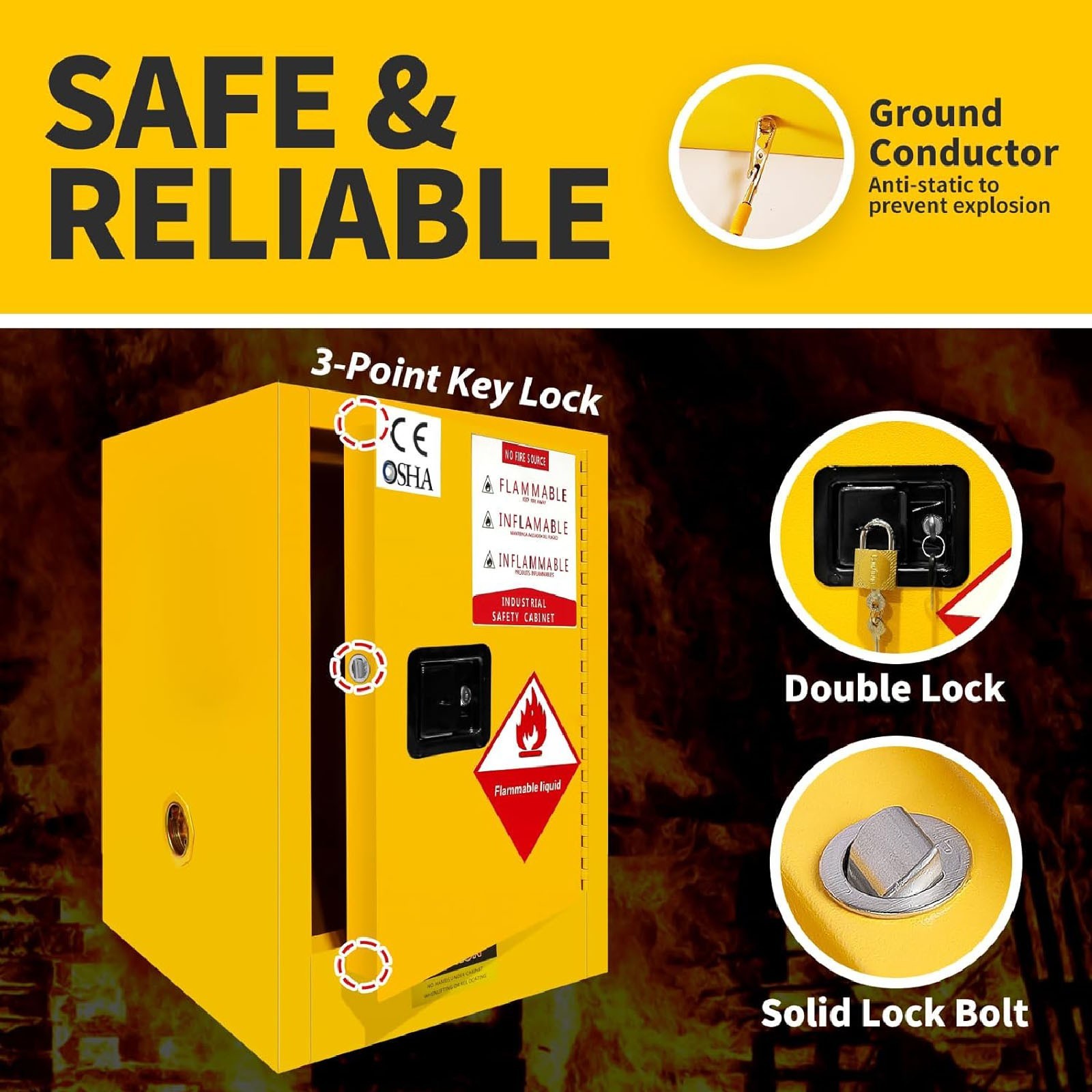 12/45/60/80 Gal Flammable Liquids Storage Cabinet Fireproof Cabinet for Factory