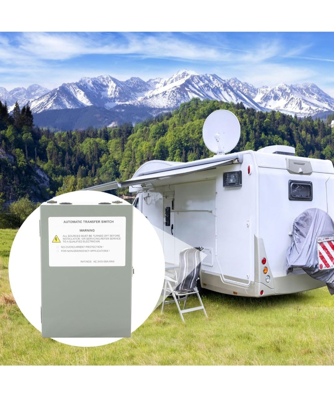 50 Amp RV Automatic Transfer Switch, 120/240 VAC Safety Power Monitoring Switch