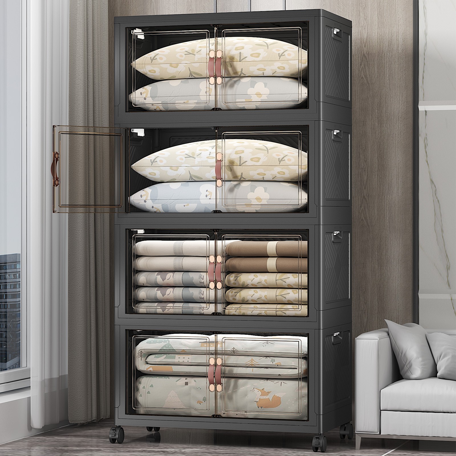 UAMFURI Extra Large Stackable Storage Bins with Lids & Wheels & Door Containers