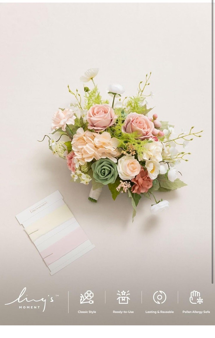 Ling's moment Coral Pink Wedding Bouquets for Bride, Blush Garden Bridal 13”