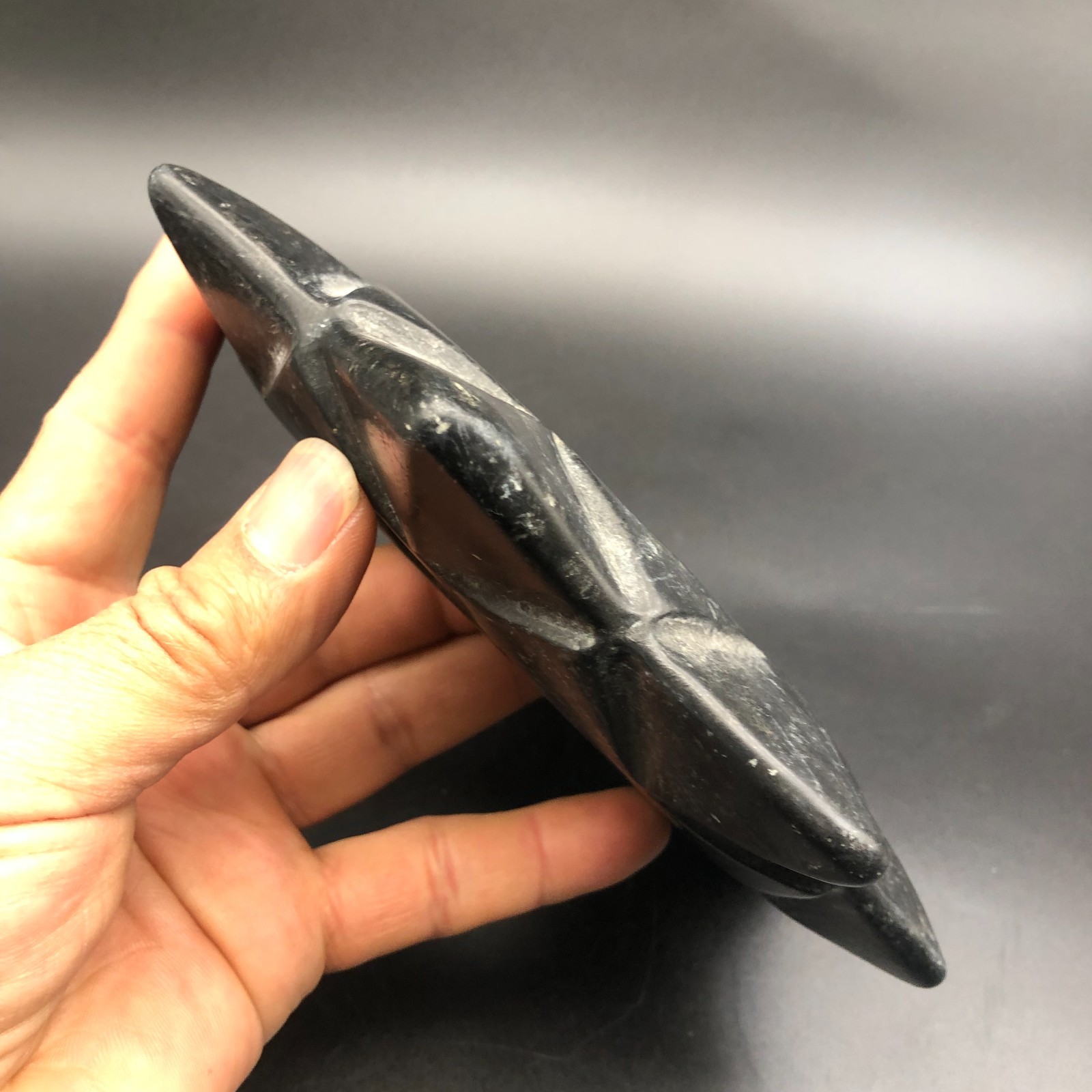 Old HongShan Culture Meteorite Jade Hand-Carved Fengshui Octagon Star Statue