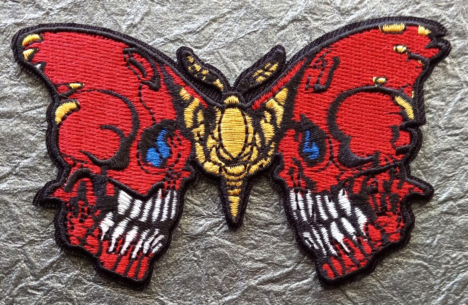 RED Death's Head Moth Skull  Creepy Halloween Embroidered Iron on PATCH