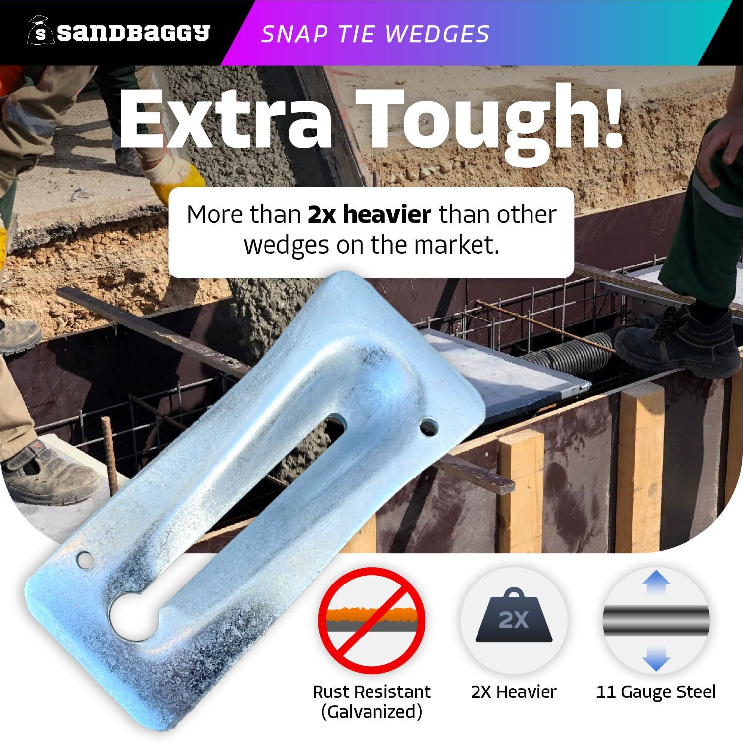 Sandbaggy Galvanized Steel Snap Tie Wedges (2 ⅜" x 6 ⅛") for Concrete Formwork