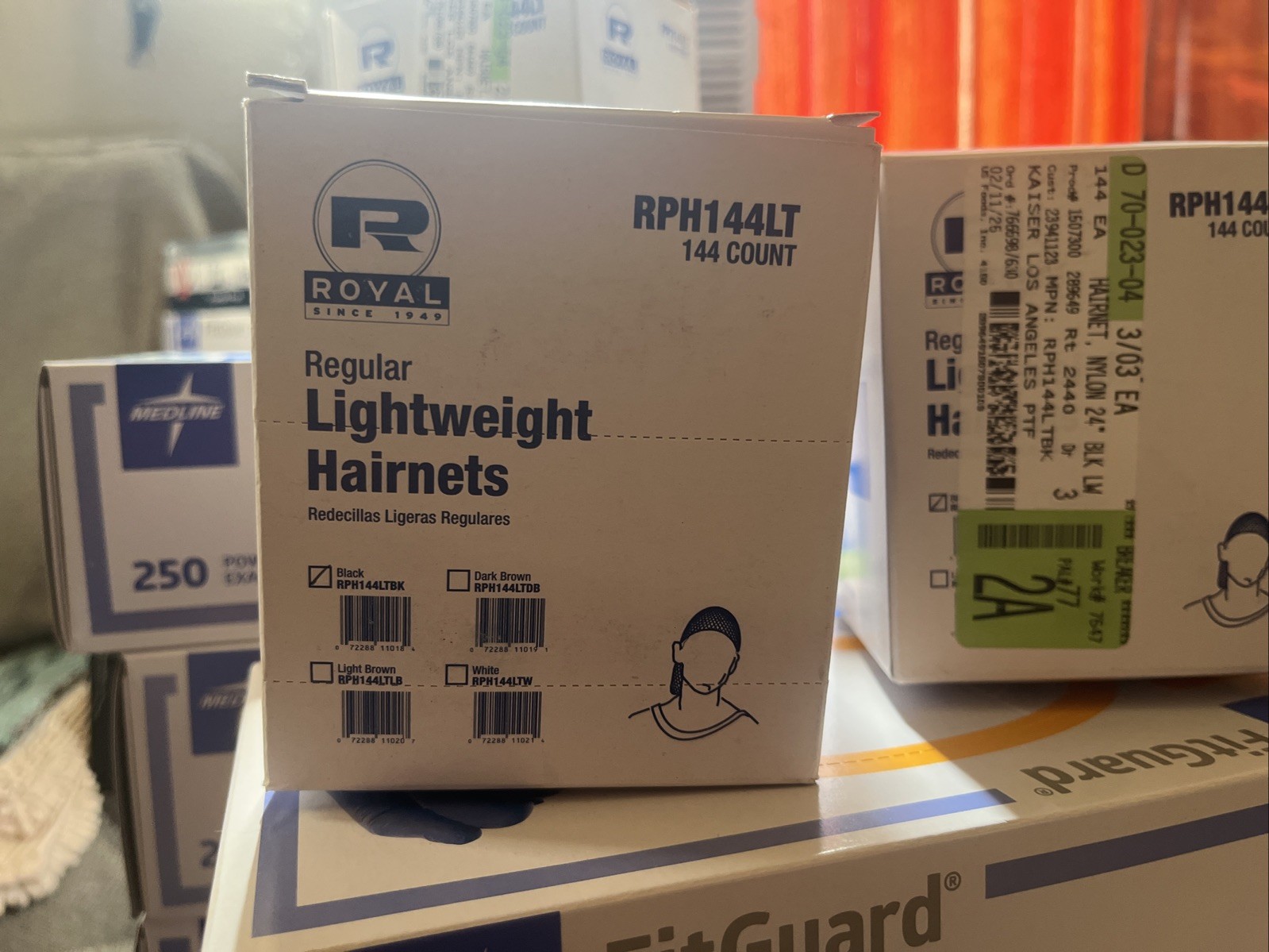 Royal Lightweight Hairnets 24” Black Latex Free RPH144LTDB 1 Boxes (144 count)