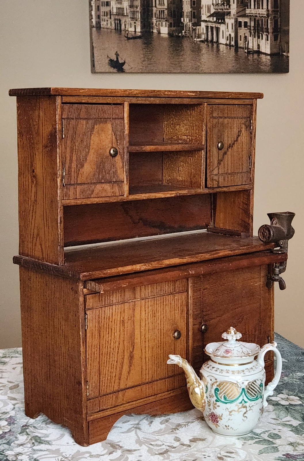 Hoosier Cabinet, Child, Salesman, Bakers Kitchen Work Station, Oak, c1900 18"t