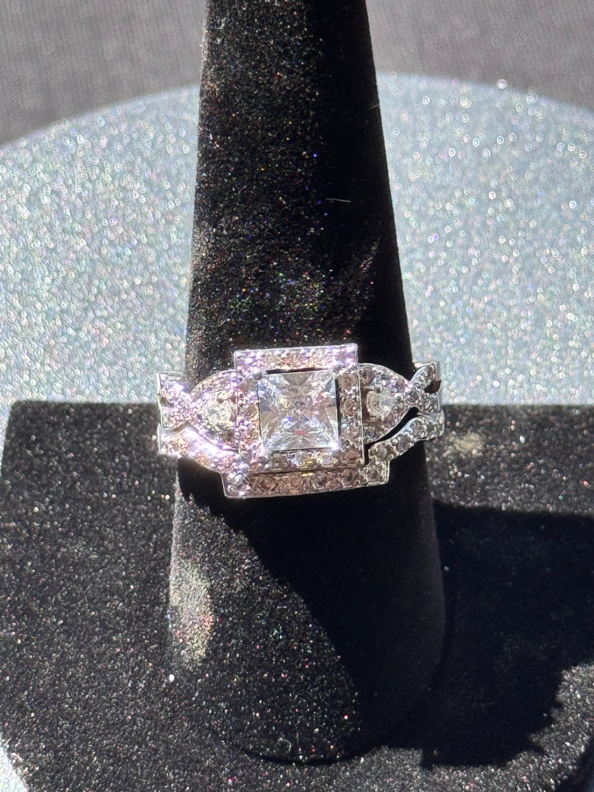 Sparkling 2 CT Princess Cut 2 Pc Wedding Satement Ring Set Size 8 Free Shipping