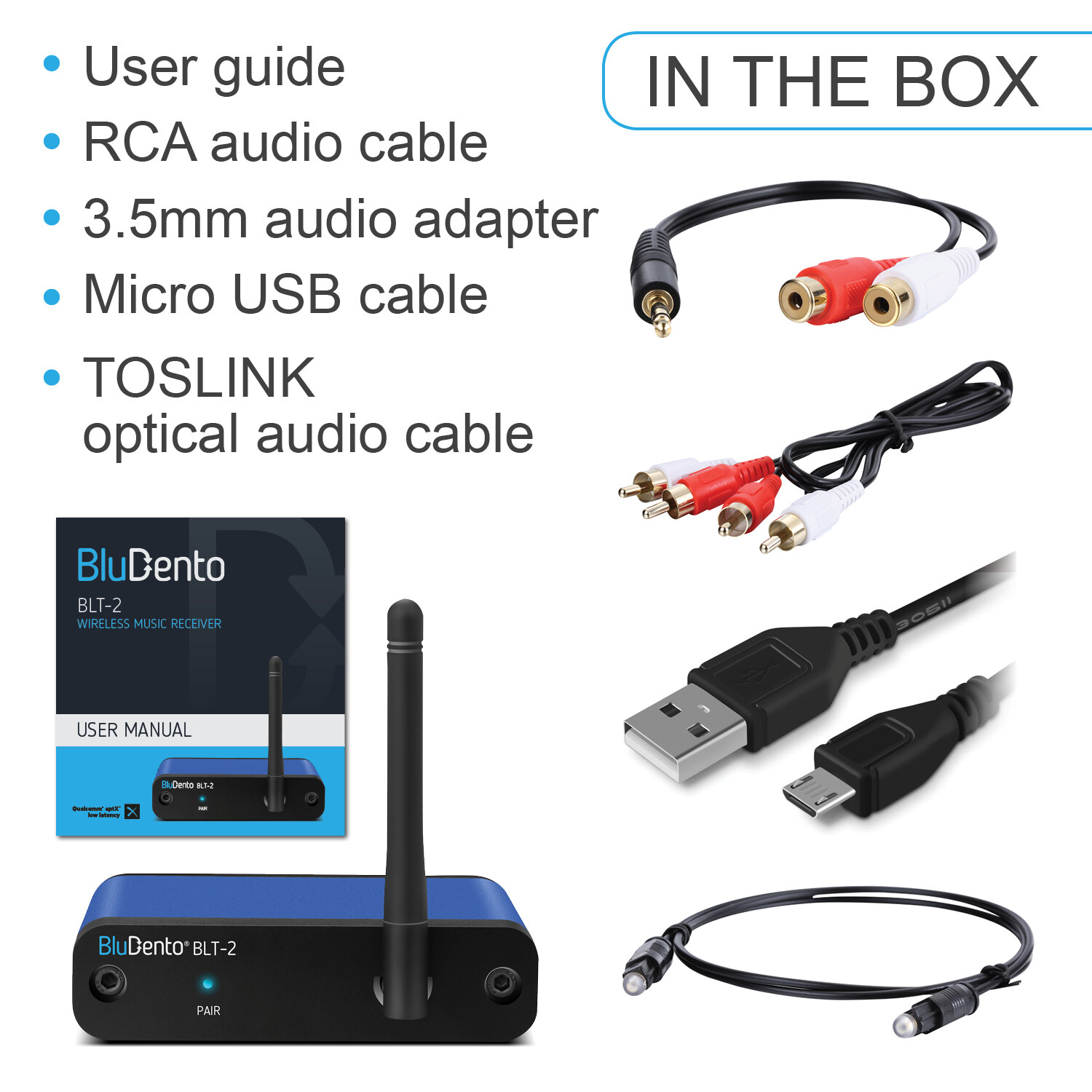 BluDento BLT-2 Hi-Fi aptX HD ACC Bluetooth Music Receiver v5.1 COAXIAL OPTICAL