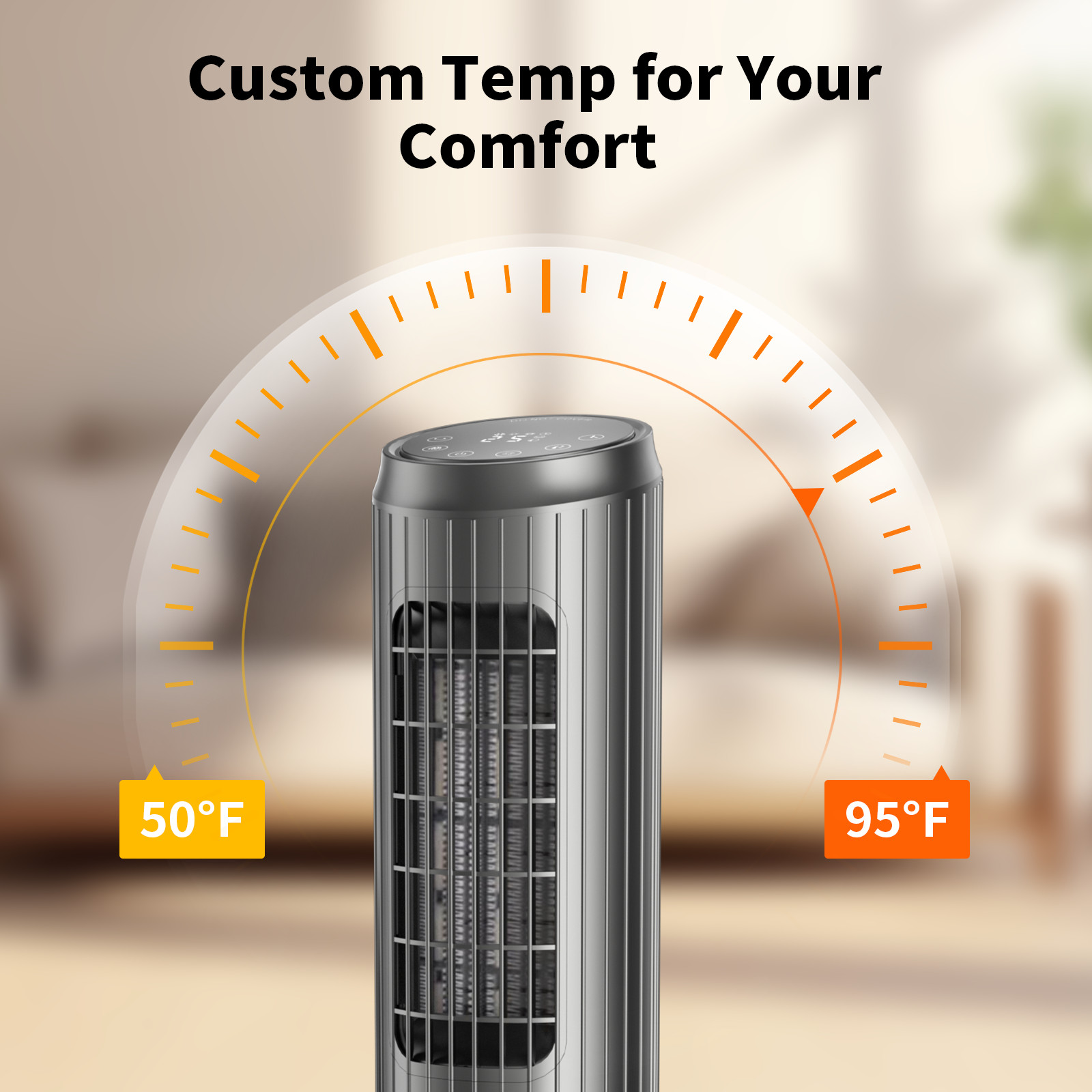 25" Oscillating 1500W Ceramic Tower Space Heater Electric Heater Fan With Remote