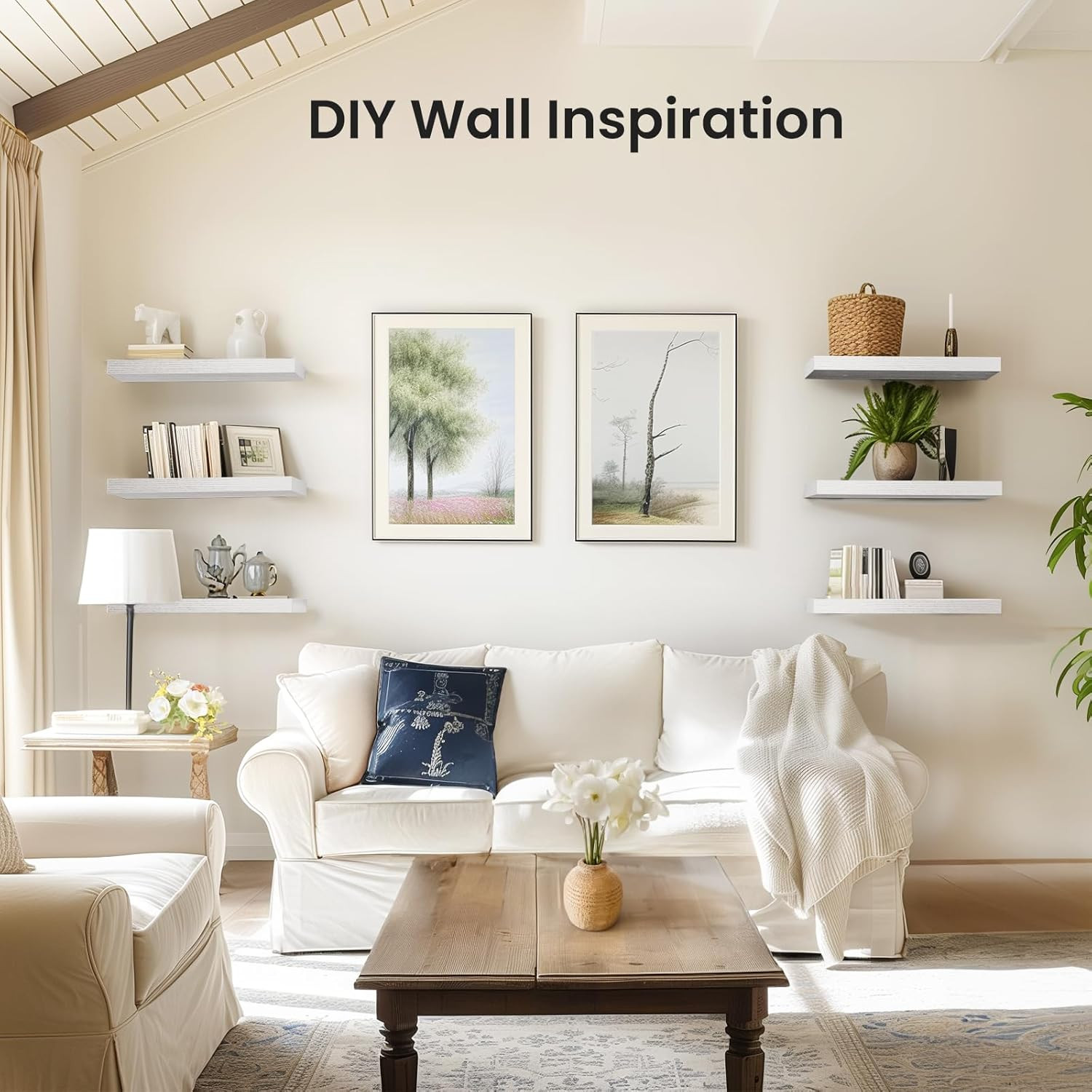 Floating Shelves Wall Mounted White – Set of 3 Shelves with Invisible Brackets