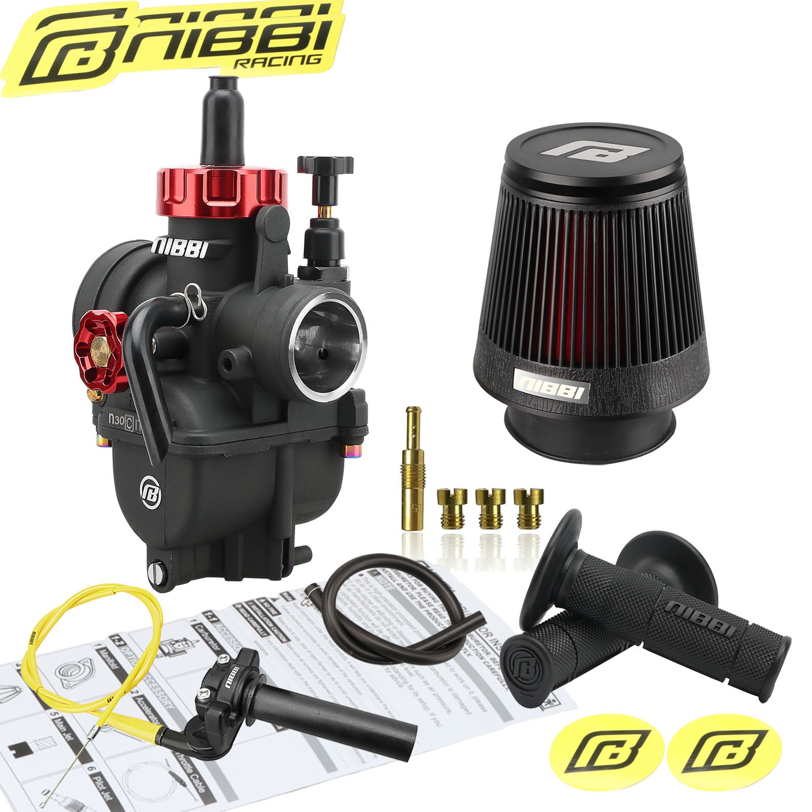 NIBBI 30mm Carburetor Air Filter Trottle Cable Kit For Kawasaki Bayou220 KLF220A
