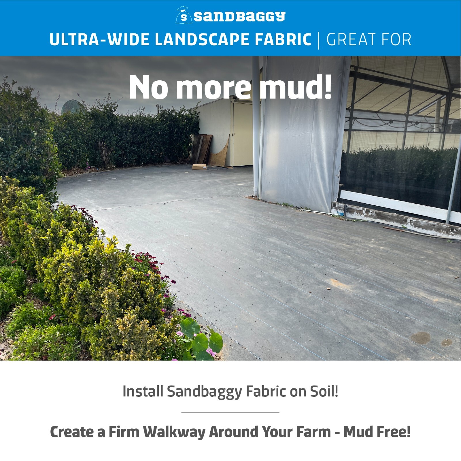 Sandbaggy 15 FT Wide Landscape Fabric | 40 Yr Fabric | Ground Cover Weed Barrier