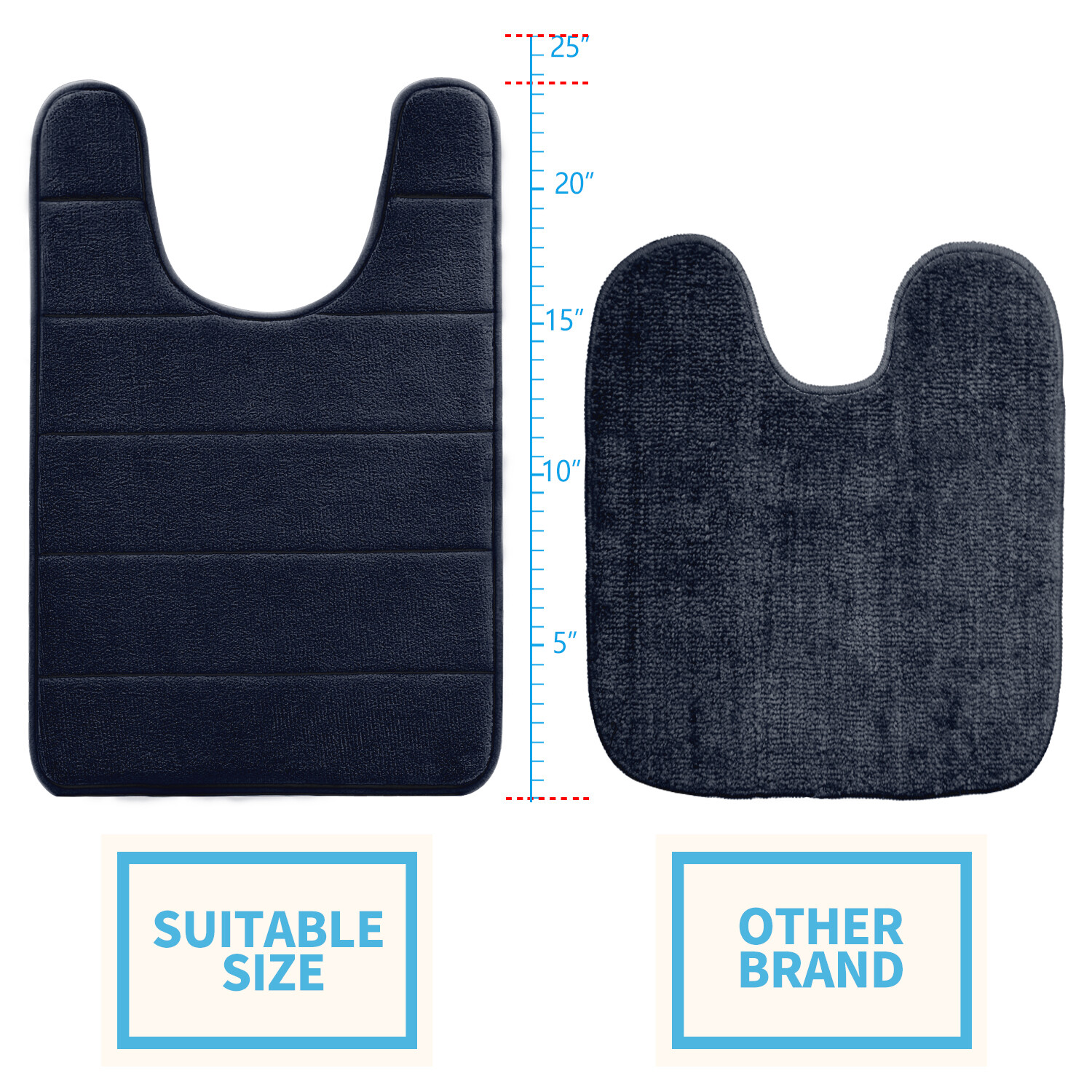 BETUS U-Shaped Contour Memory Foam Toilet Mat Velvet Washroom Rug - 16" x 24"