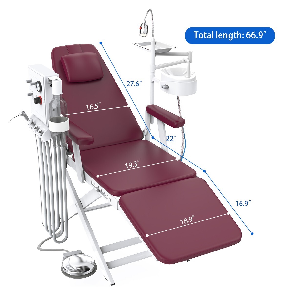 Portable Dental Mobile Folding Chair LED Light Turbine Unit 4 Hole Adjustable