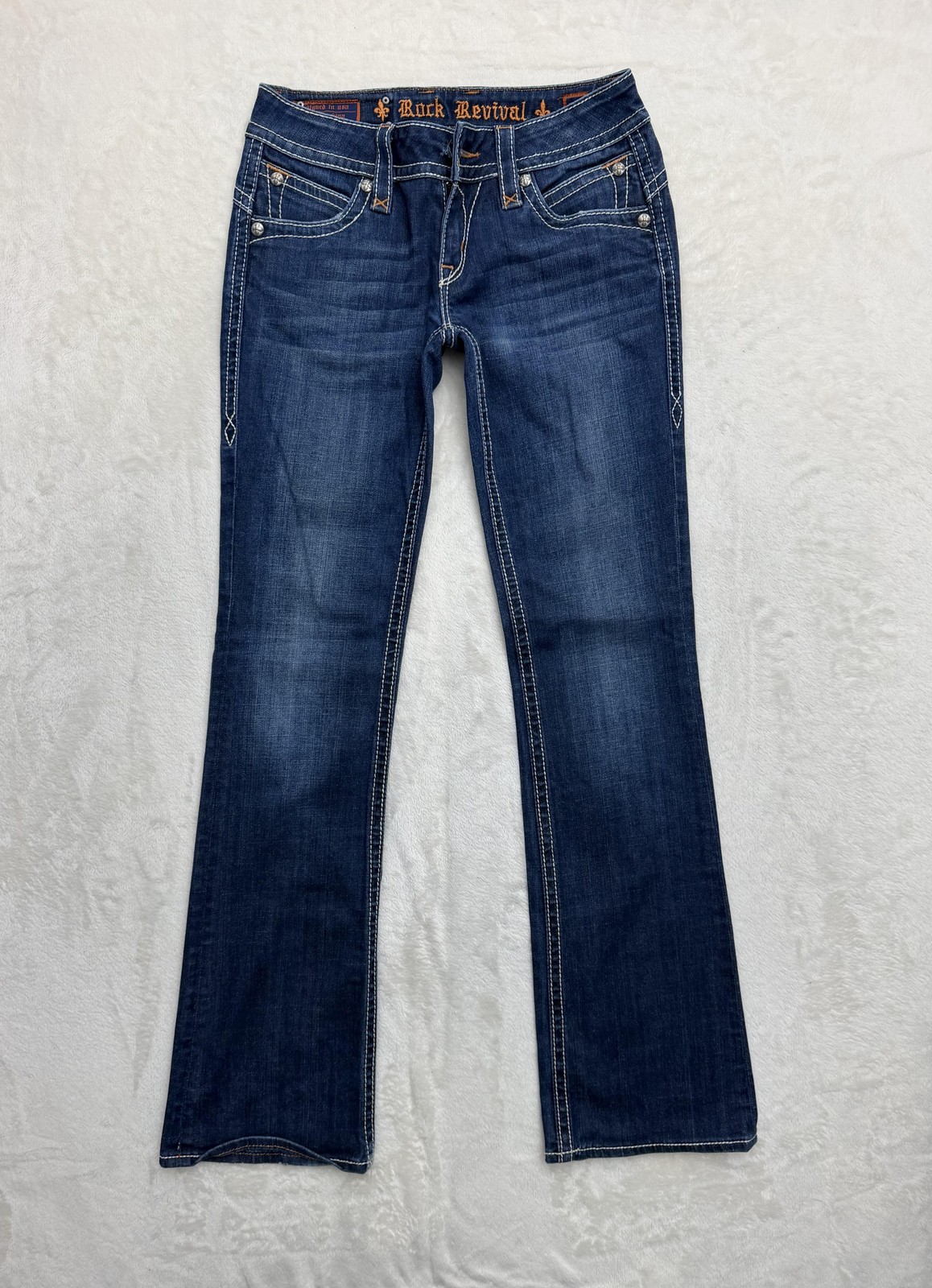 Rock Revival Stephanie Boot Jeans Womens 30x34 Bootcut Embroidered Pockets Denim