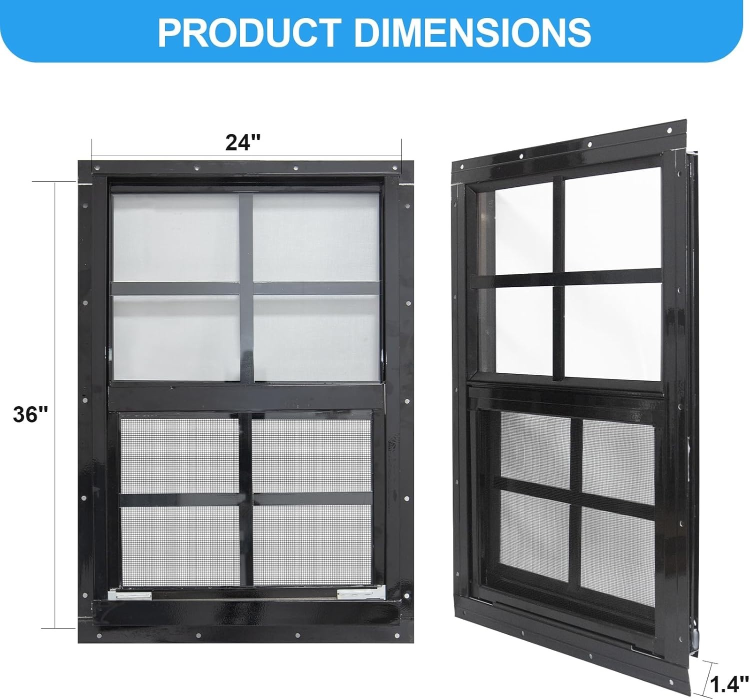 2 Pack Shed Windows with Black Frame, 24 x 36 Flush Mount Small Window with T...
