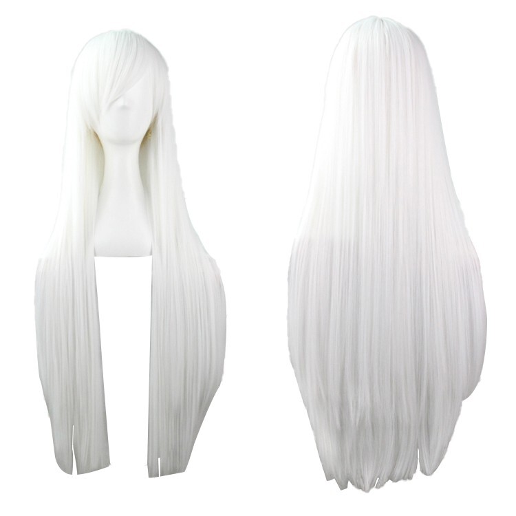 PreAsion Wig Straight Cosplay Hair Props White Chemical Fiber 31.5inch Animation