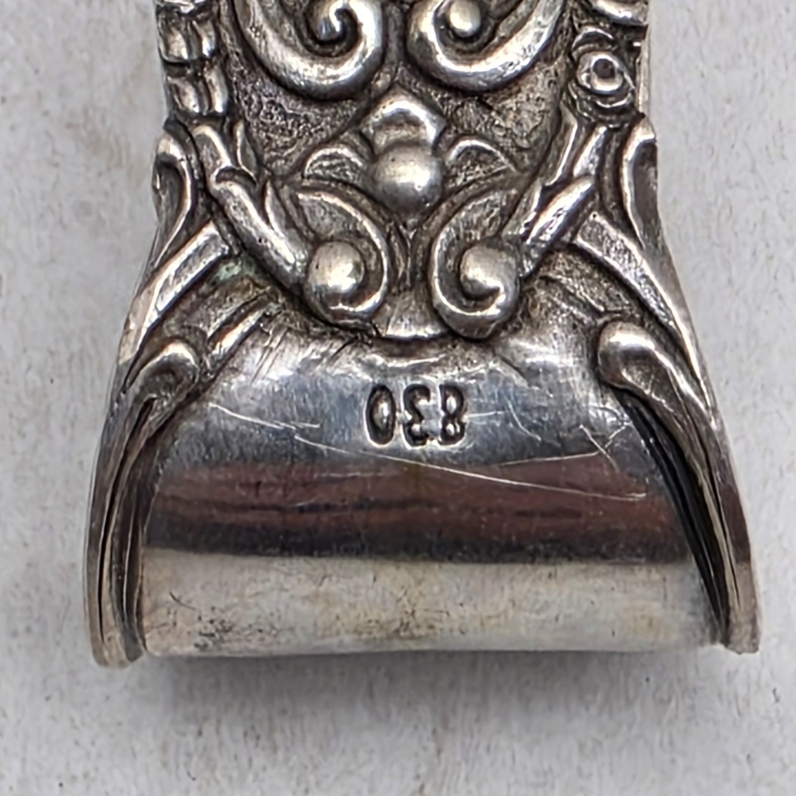 Antique German 830 Silver Sugar Tongs - Ornate Hildesheimer Rose Pattern - 4"