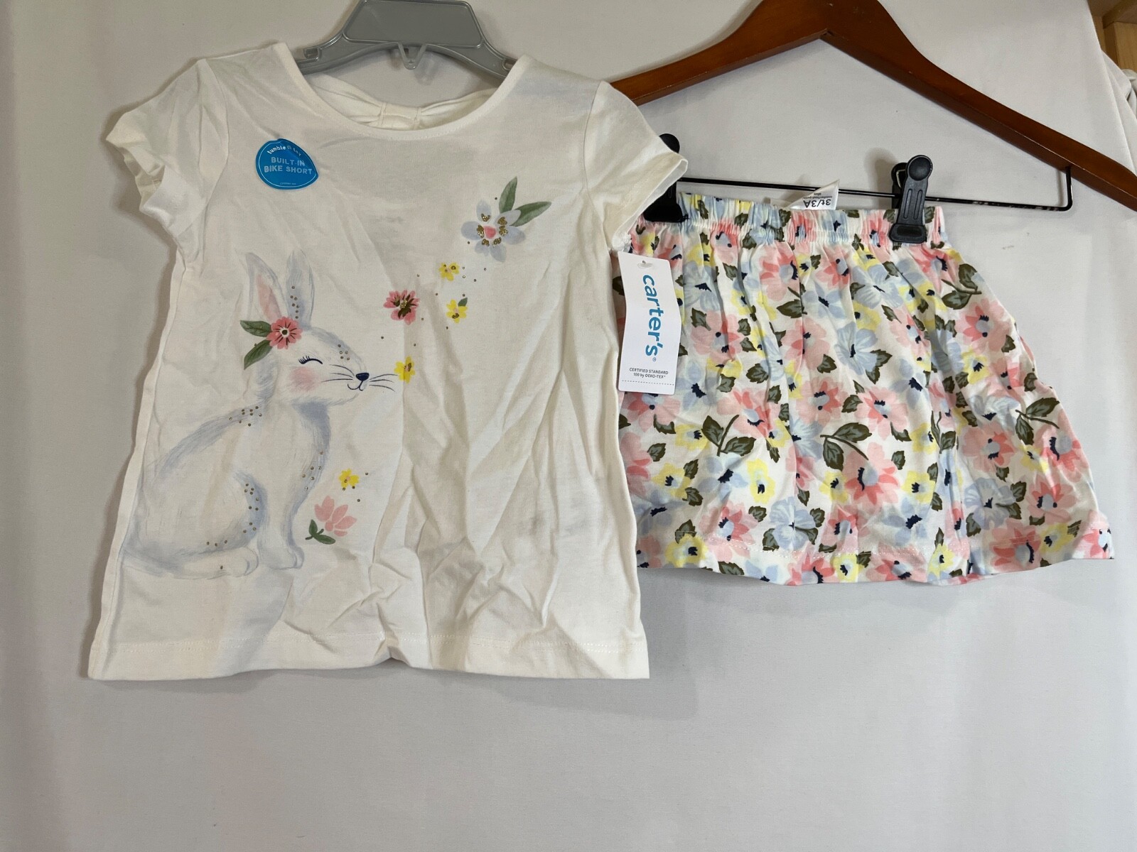 NWT CARTERS 2-Piece Bunny Tee & Skort Set Girls Toddlers Many sizes