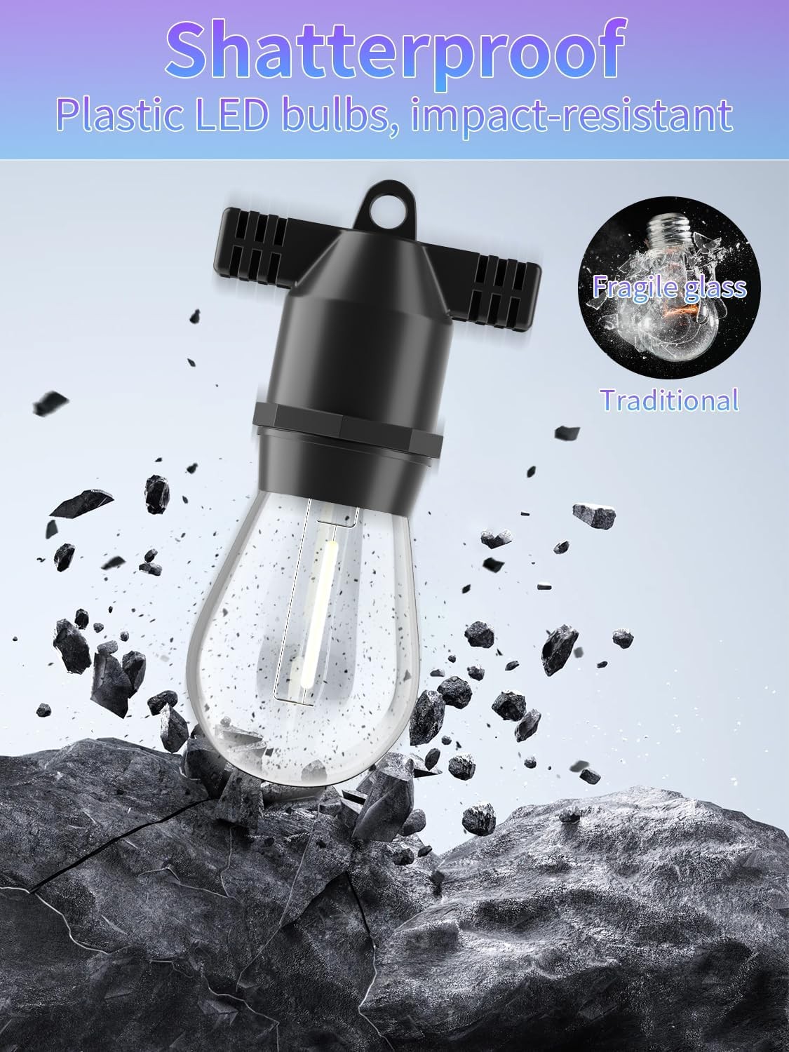 27ft Shatterproof LED String Lights IP65 Outdoor 10 Bulbs E26 Warm White for Gar