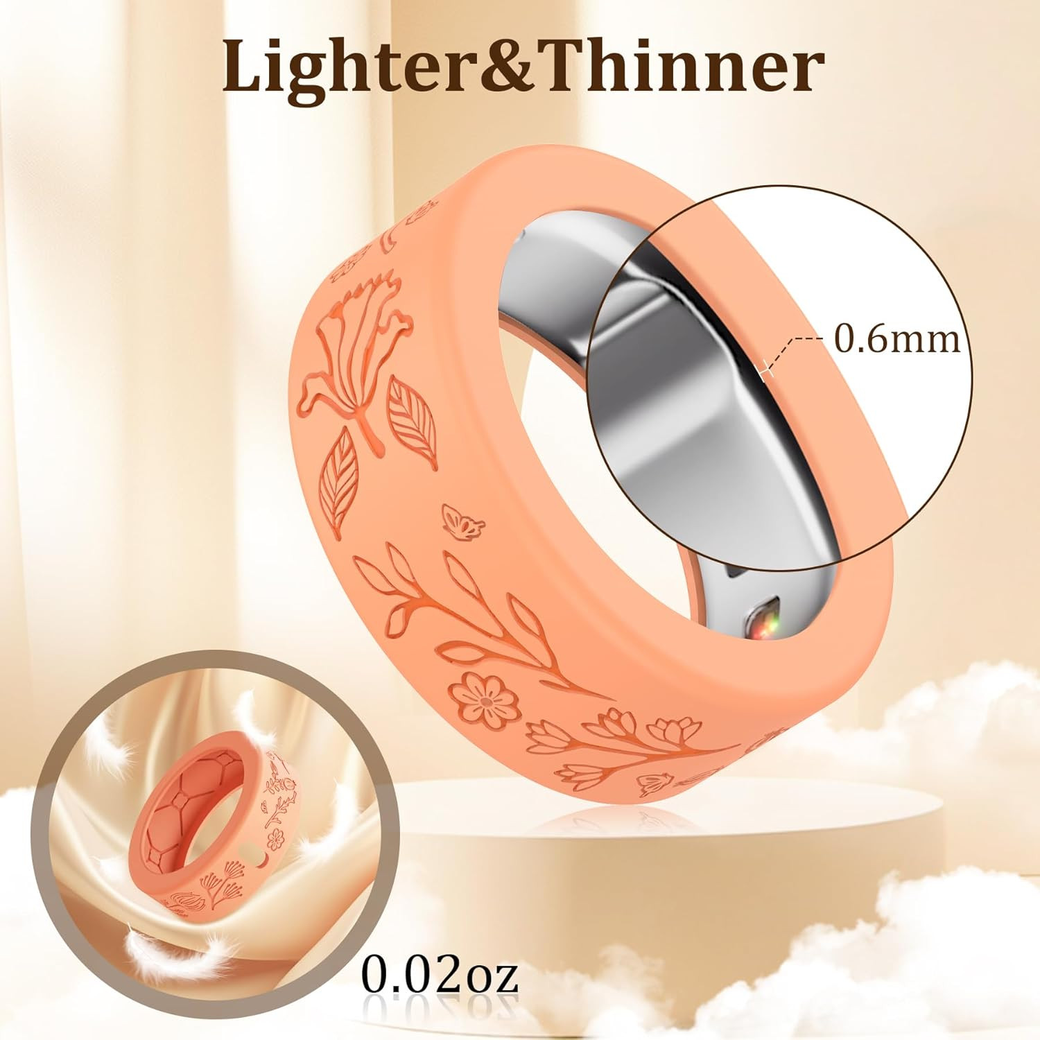 Floral Cover for Oura Ring 4/3/ 4 Ceramic/Samsung/Ultrahuman, Support Charging S