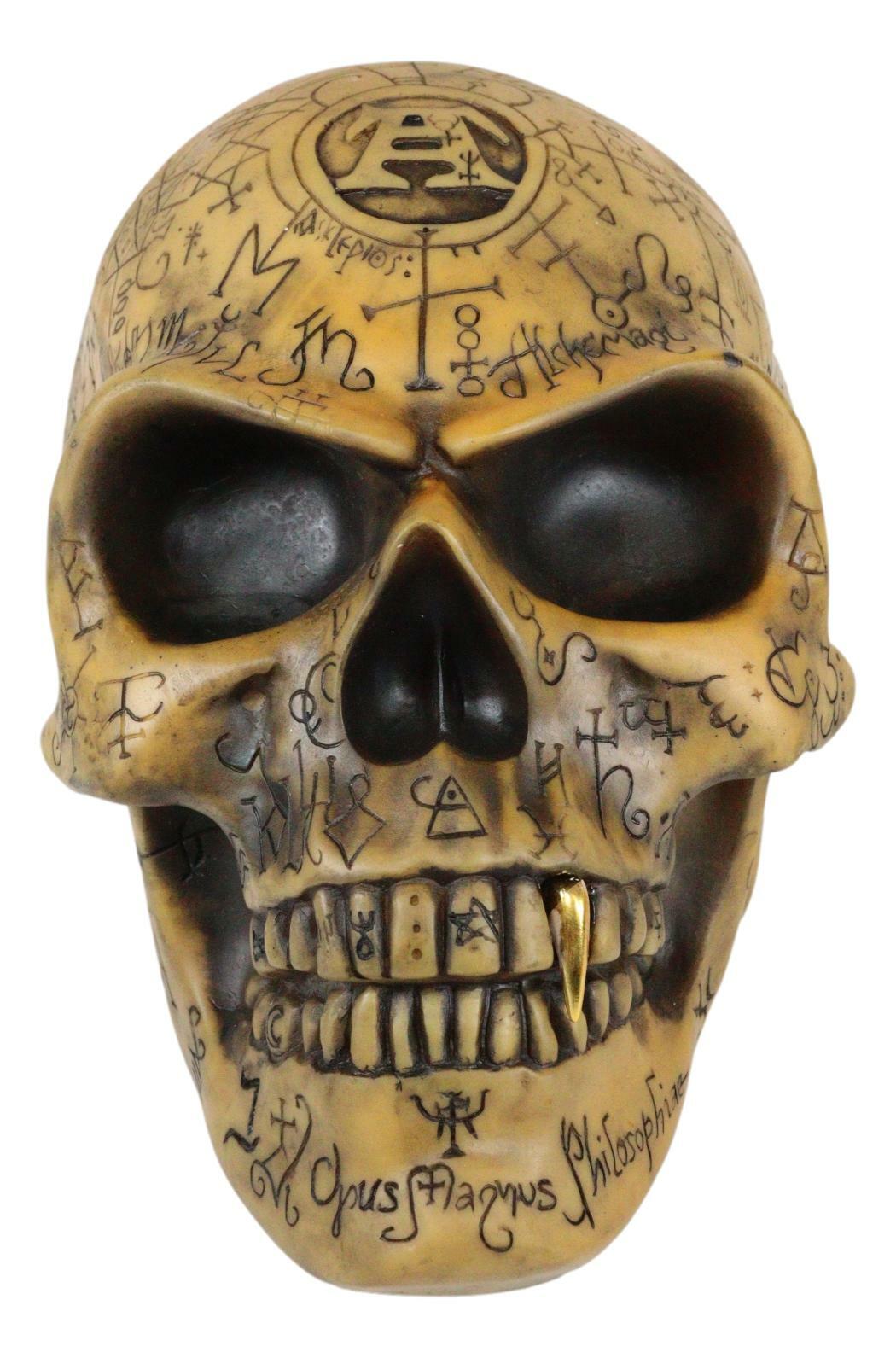 Ebros Alchemy Alpha Omega Ancient Mystical Symbols Skull Sharp Canine Figurine