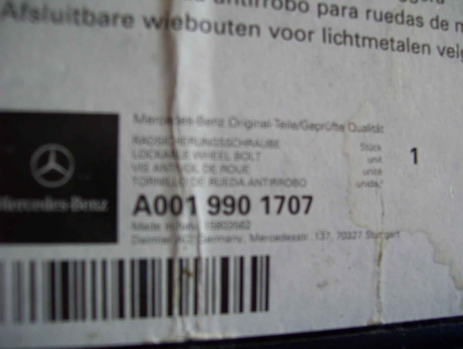 MERCEDES-BENZ A001 990 1707 OEM WHEEL LOCK SET BLACK LONG A0019901707