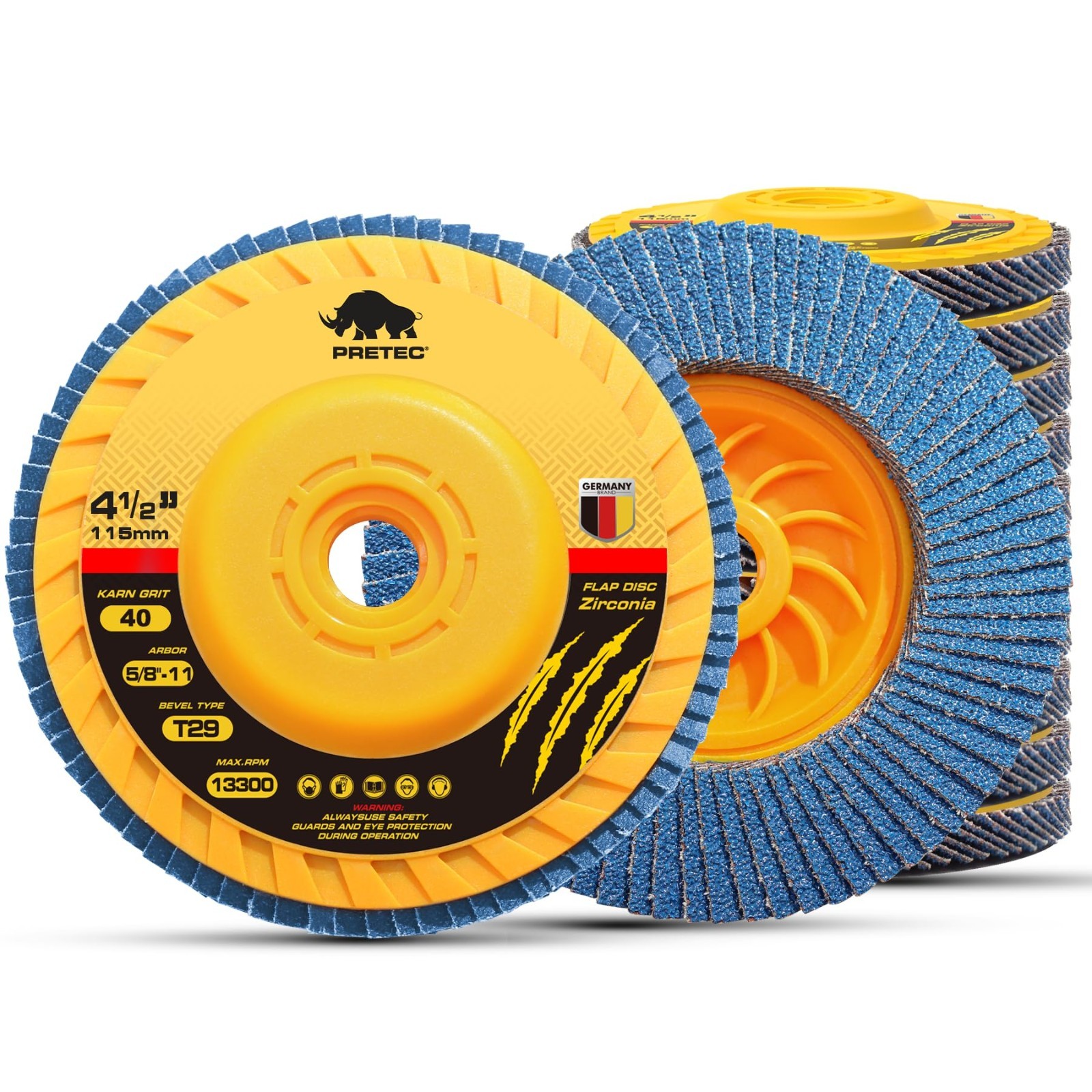 20PC Flap Discs 4-1/2" 40Grit T29 Tool-Free Zirconia Angle Grinder Sanding Wheel