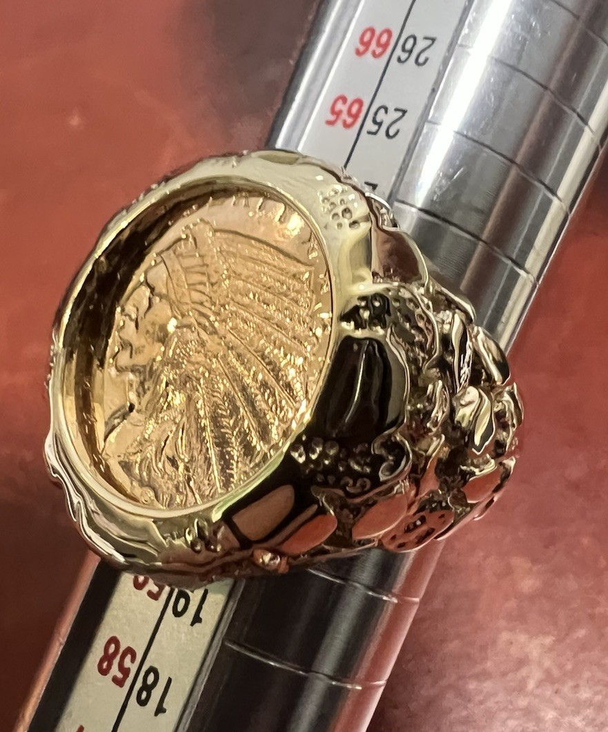 14k Yellow Gold Nugget Ring & 21.6 K Indian Head Coin Approximately 16-17 Grams!