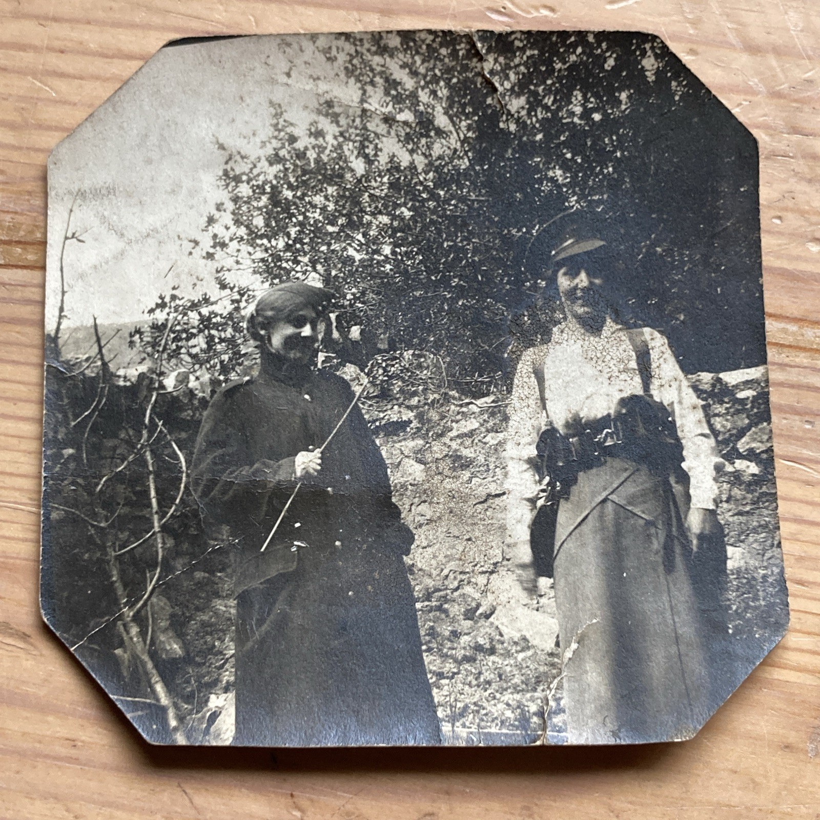 WWI era Photo Two Women In Army Gear 8x8cm