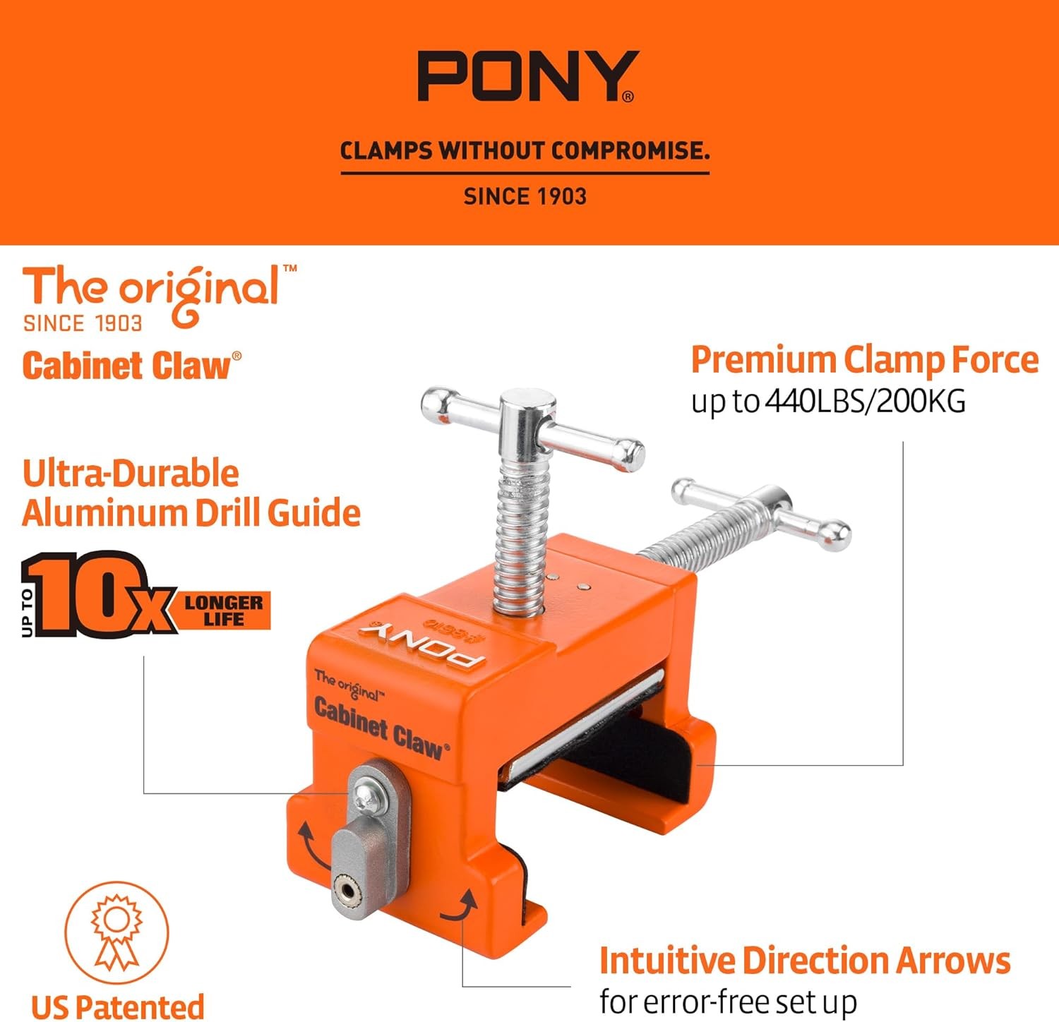 PONY 2-Pack Cabinet Clamps Face Frame Clamps for Installing Cabinets Orange USA