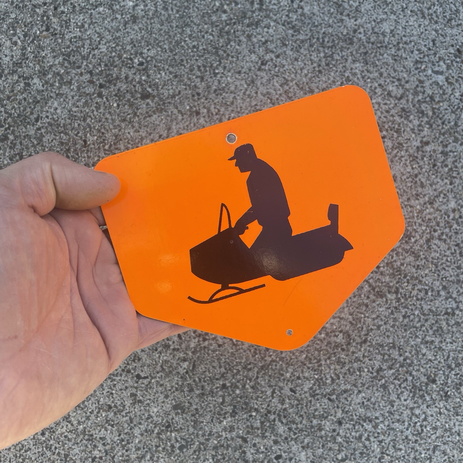 Vintage Snowmobile Crossing Trail Pentagon Sign Orange & Black