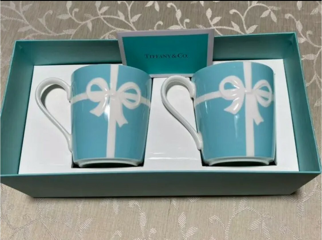 Tiffany & Co. Mug Blue Ribbon Box 2 Mug Cup with BOX From Japan new