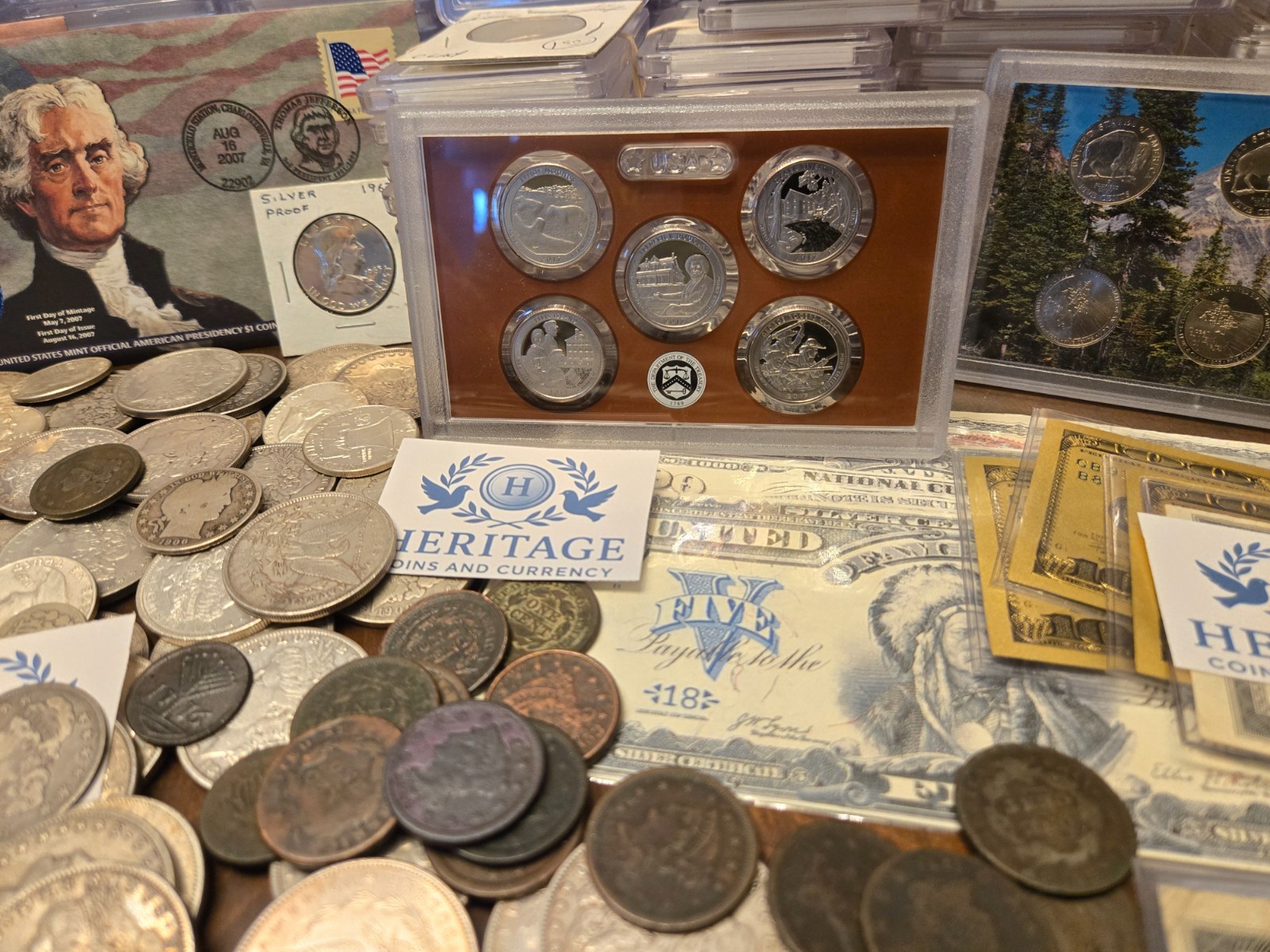 ESTATE SALE, OLD COINS, GOLD, .999 SILVER BARS, BULLION, RARE U.S. BILLS, PROOFS