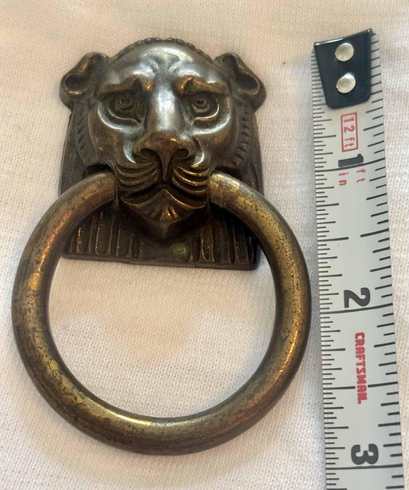 Vintage Lion Drawer Pull Door Knocker Brass Tone
