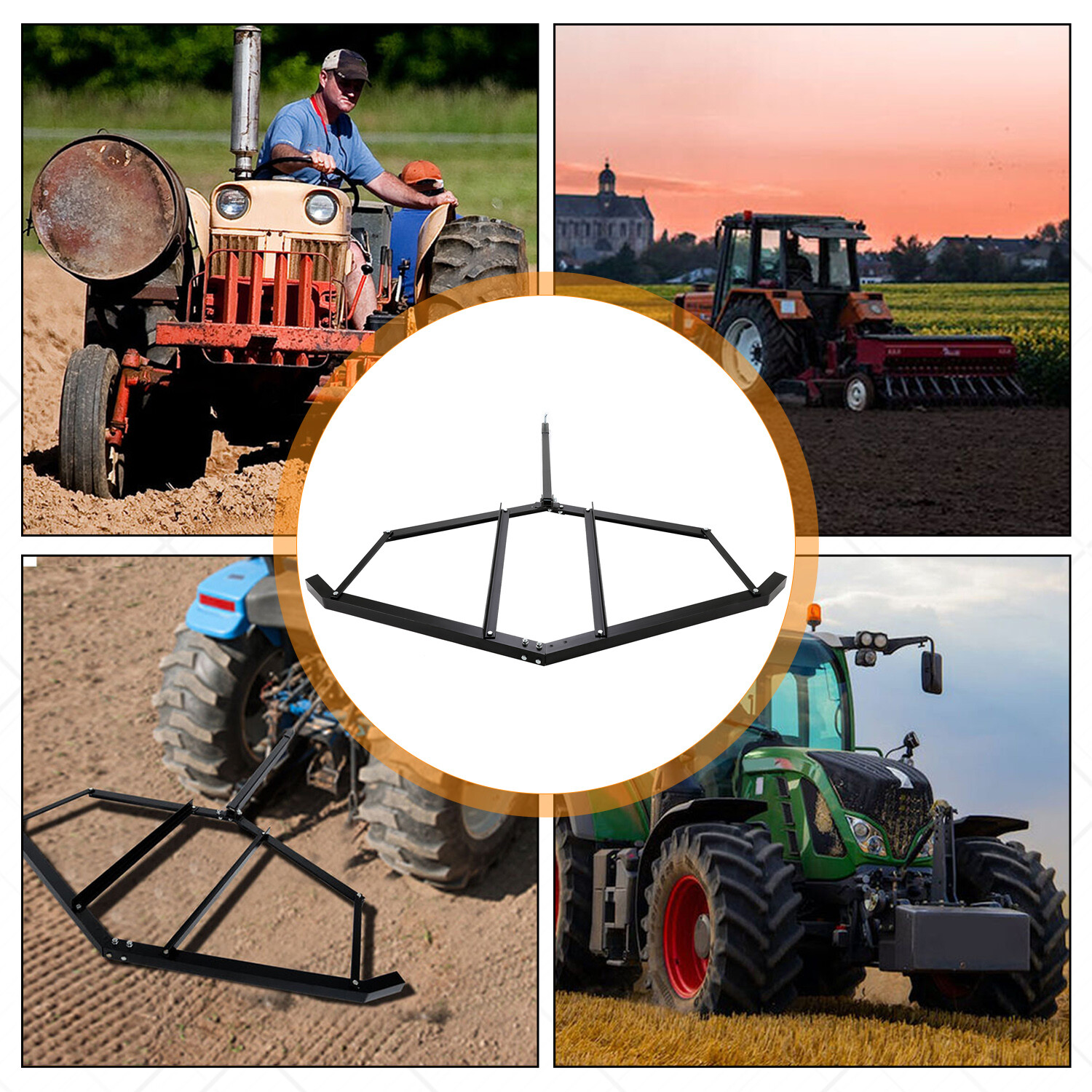 Tow Behind Drag Harrow 72" Width For Garden Lawn Tractor Adjustable Center Bars