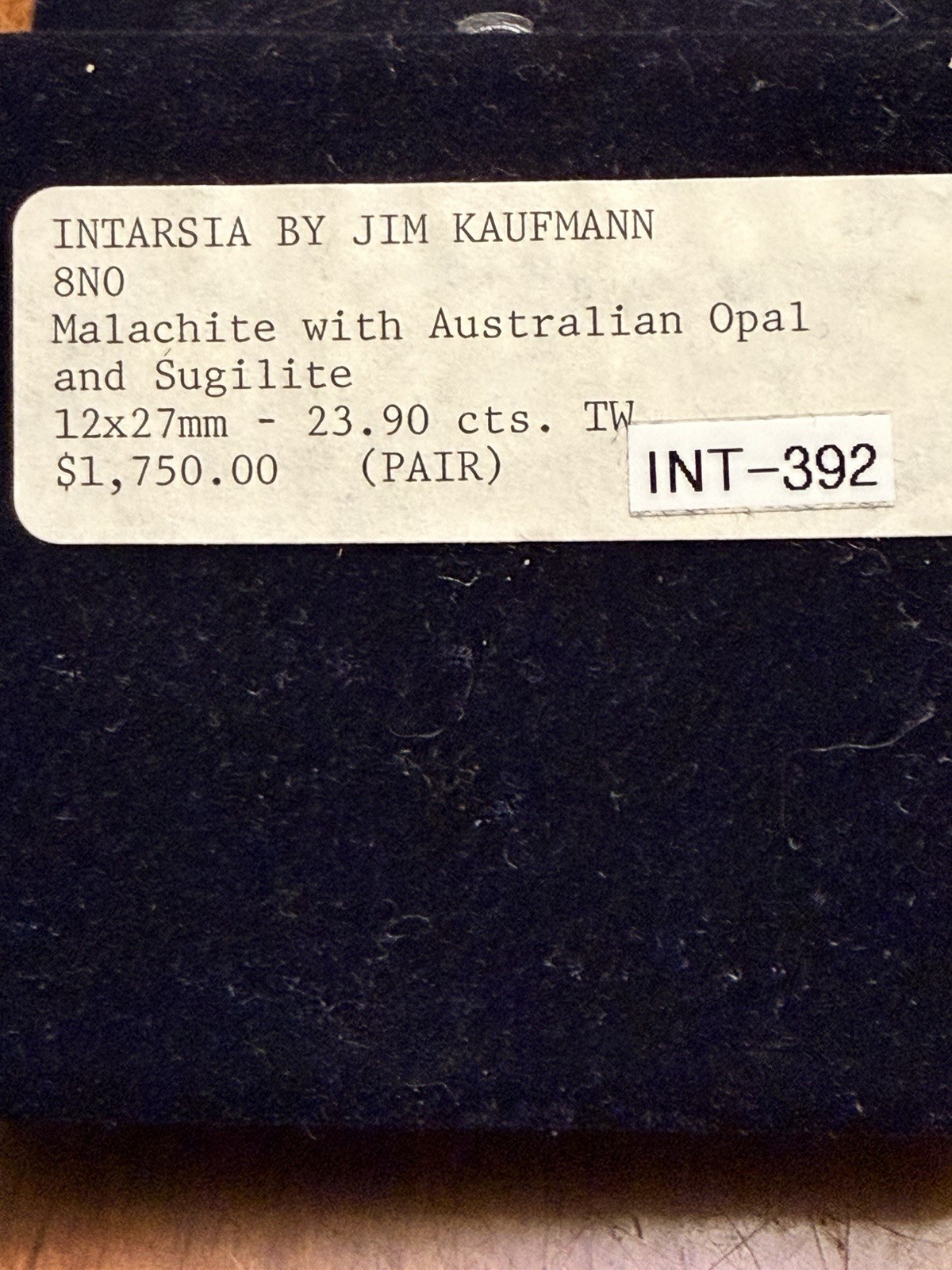 Jim Kaufmann Malachite Opal Sugilite Intarsia Pair 23.9ct Signed JK 8NO Beautifu