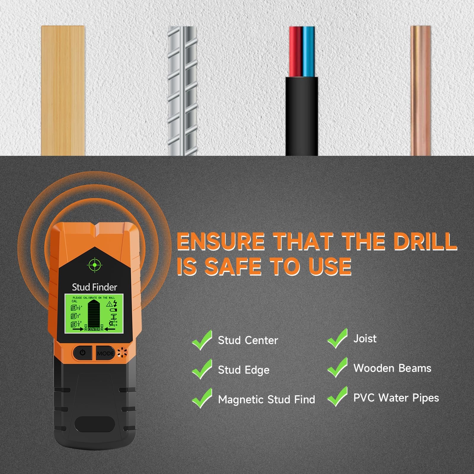 Stud Finder Wall Scanner - 6 in 1 Electronic Stud Finder with HD LCD Display ...