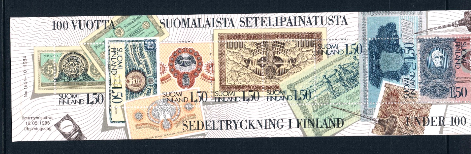 $6.00 Scott Value - 1986 FINLAND Banknotes s/s Currency 100 Years CV MNH NH UMM