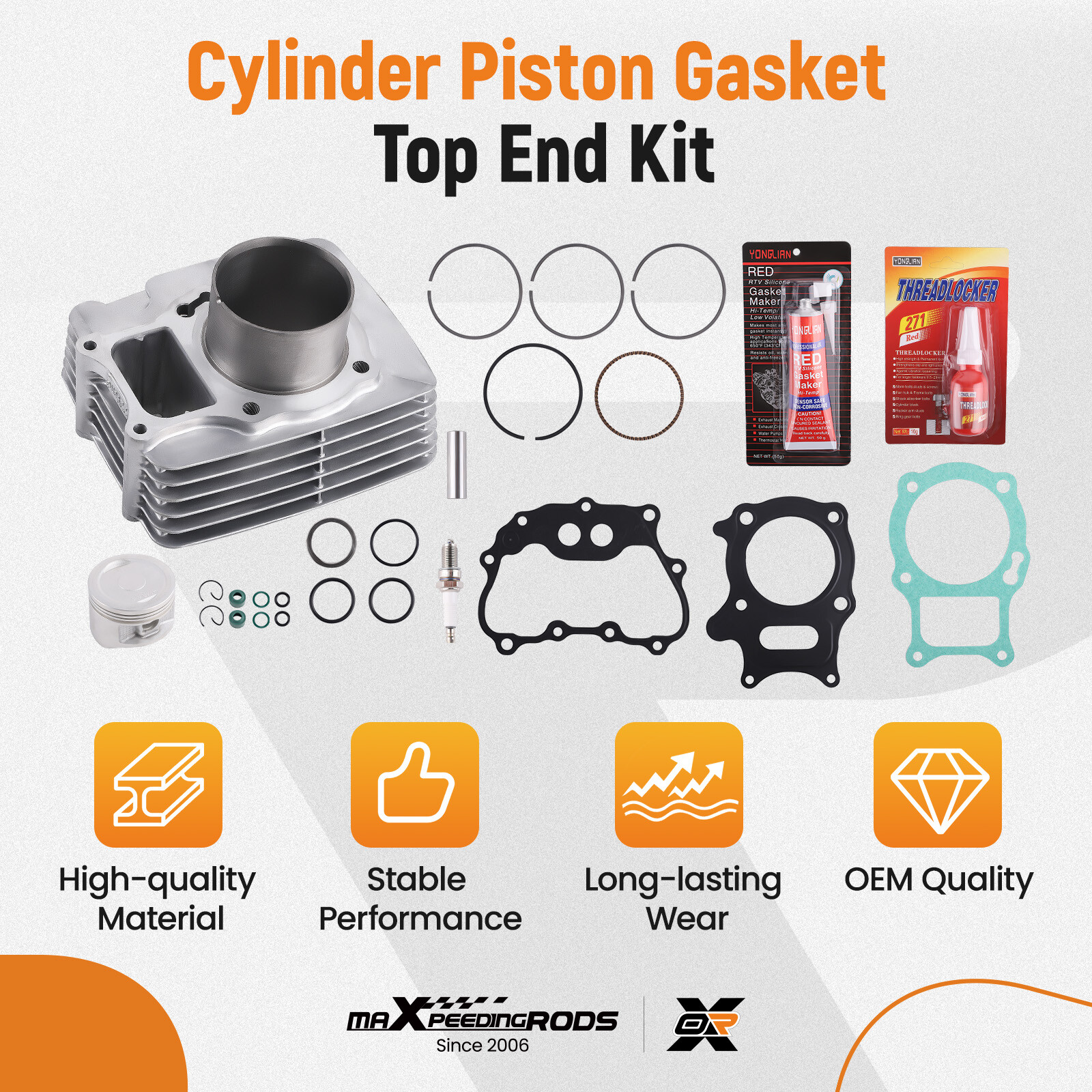 Cylinder Piston Gasket Top End Rebuild Kit For Honda Recon 250 TRX250 TRX250EX