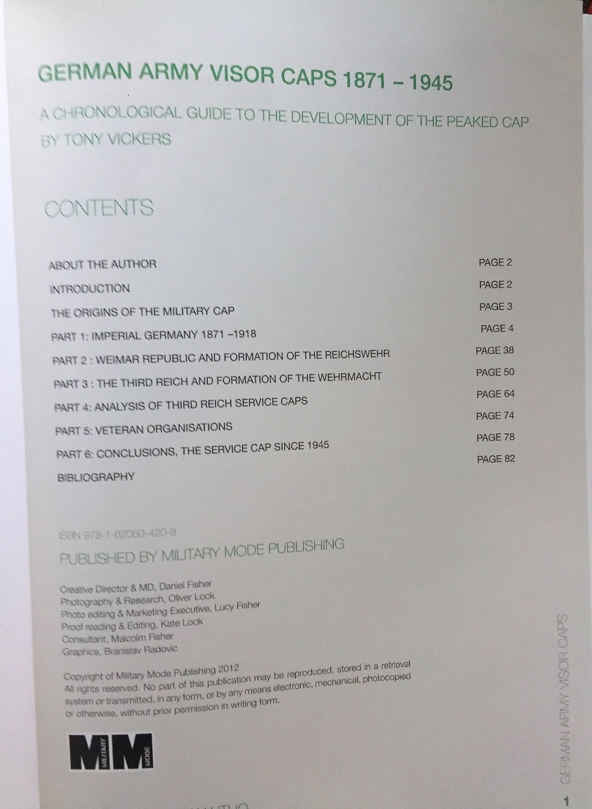 German Army Visor Caps 1871-1945, development guide to the peak cap