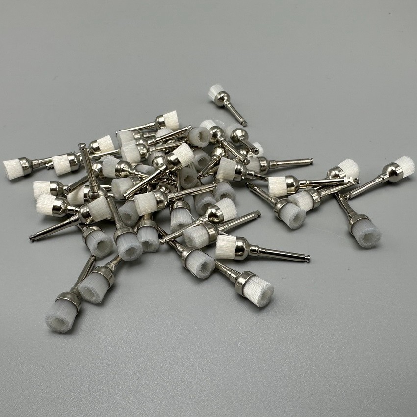 100Pcs/Pack Dental White Nylon Bowl Polishing Polisher Prophy Brushes Flat