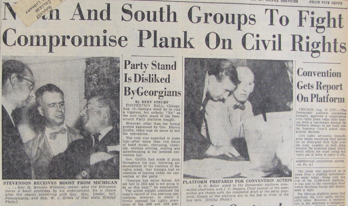 Vintage 1956 Georgia Democrats Against Civil Rights Fight Newspaper